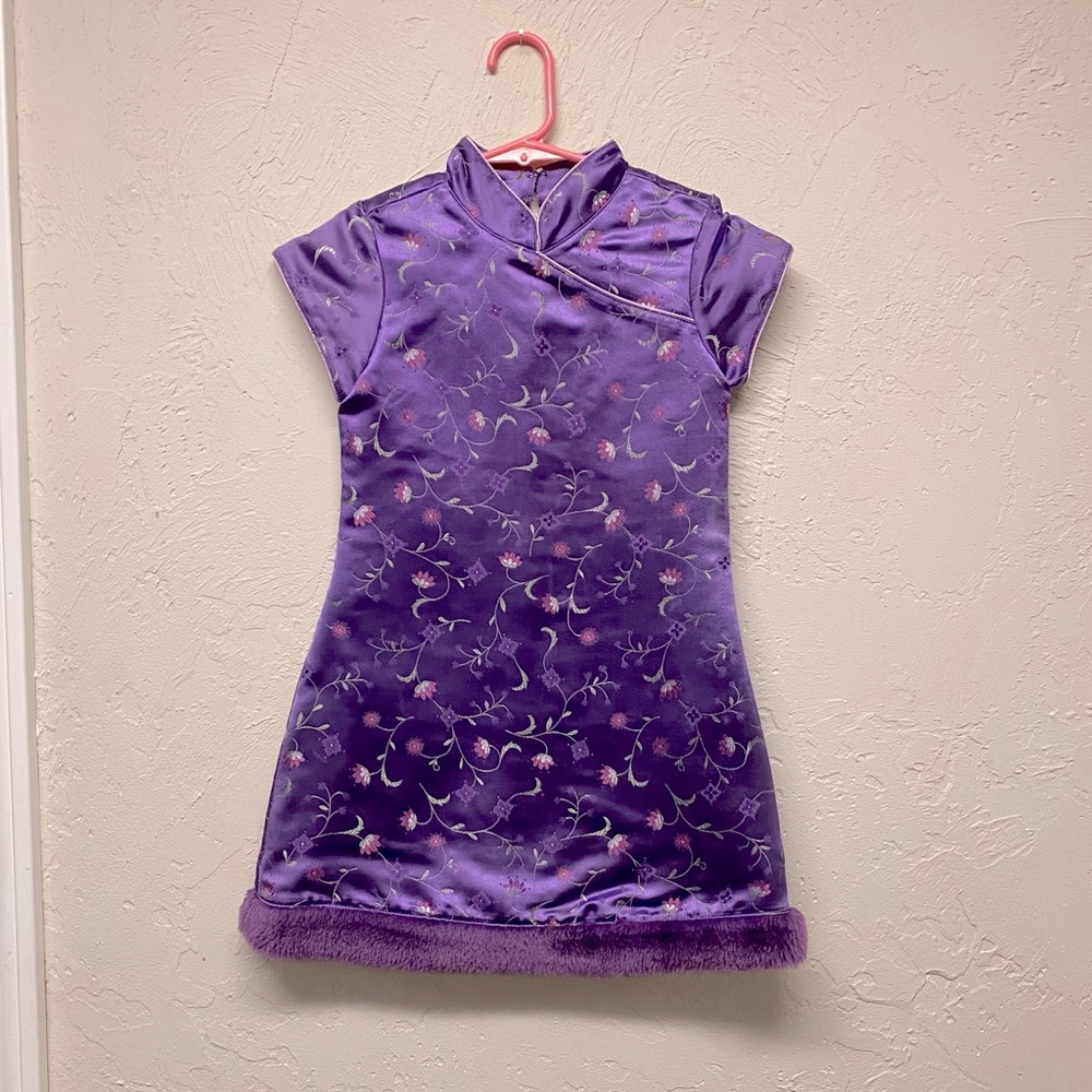 American Girl Purple Floral Satin Cheongsam Dress